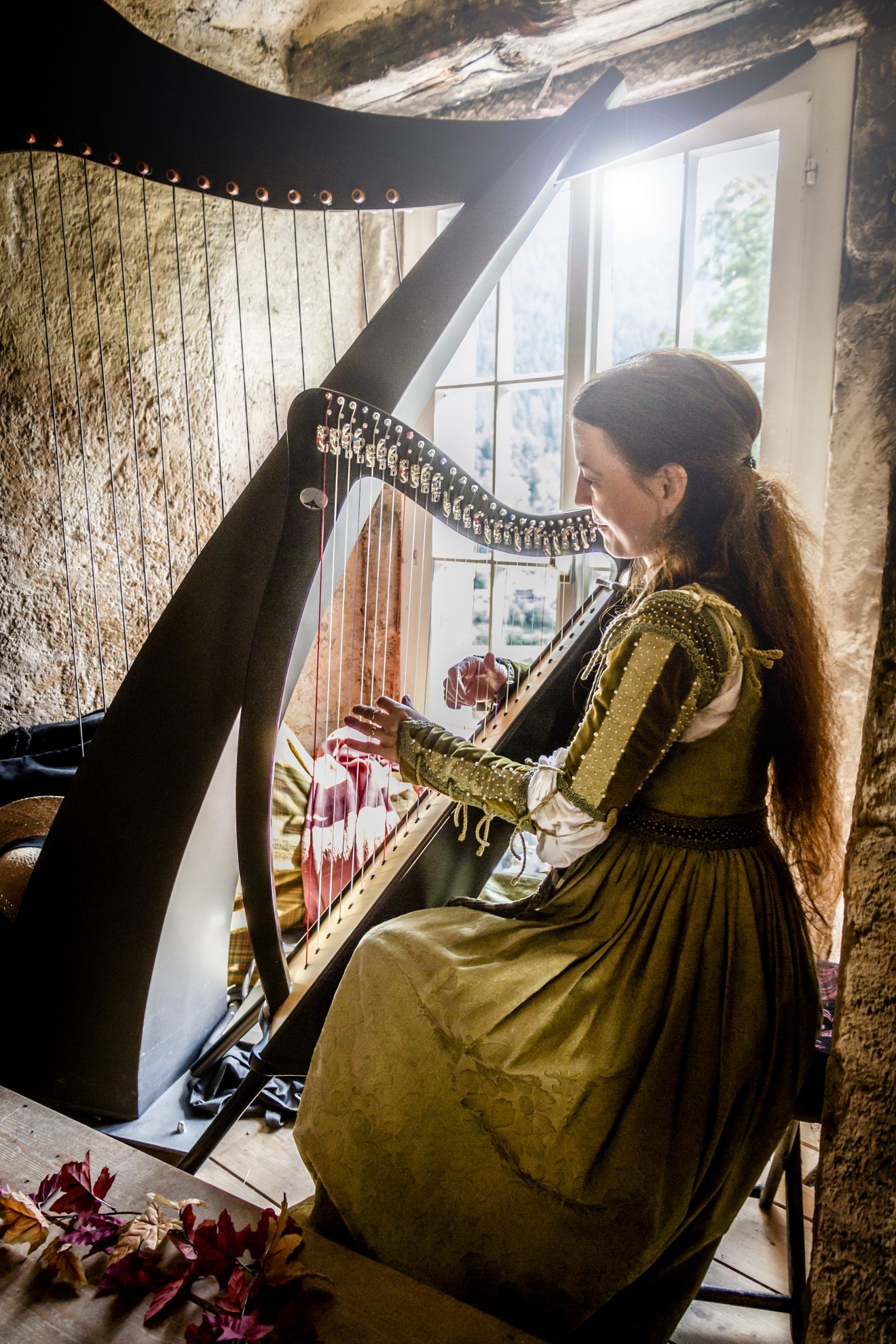 Harfenspielerin beim Ritterfest in Hornberg. Copyright Karin Schmidtke