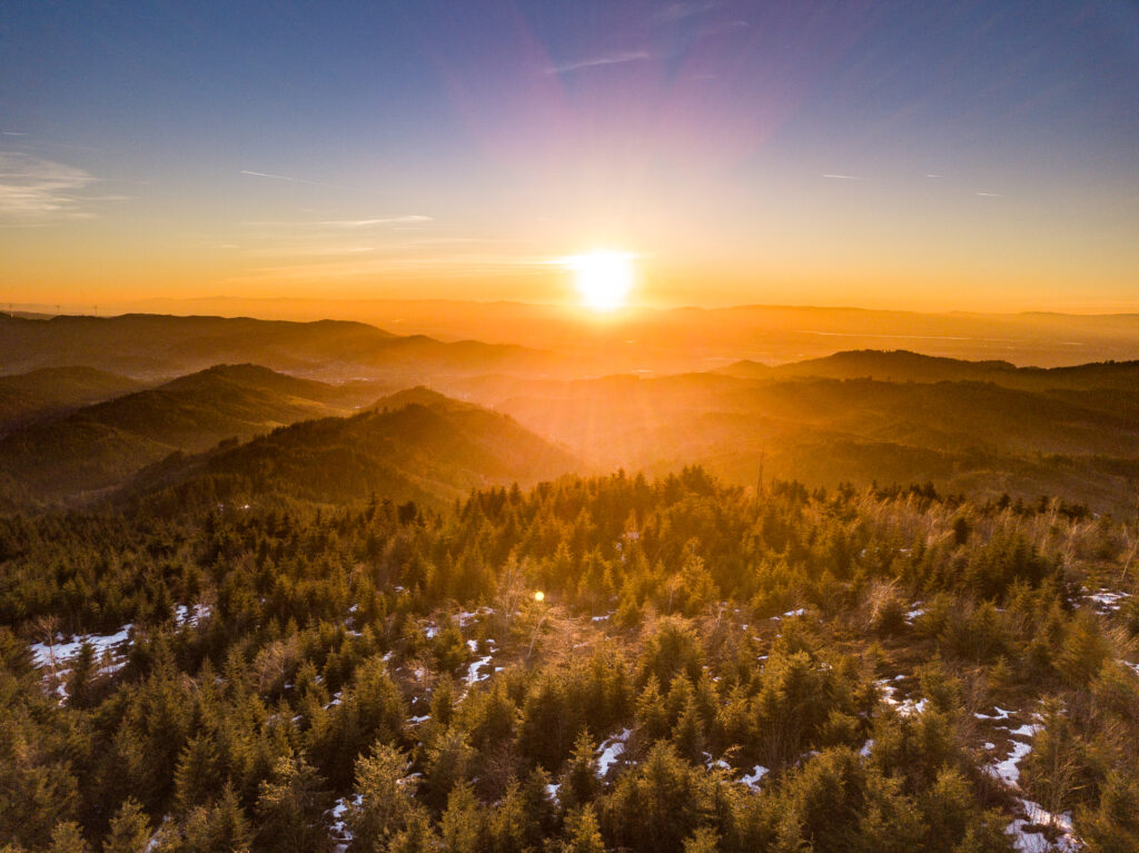 Sonnenuntergang und Ausblick vom Moosturm