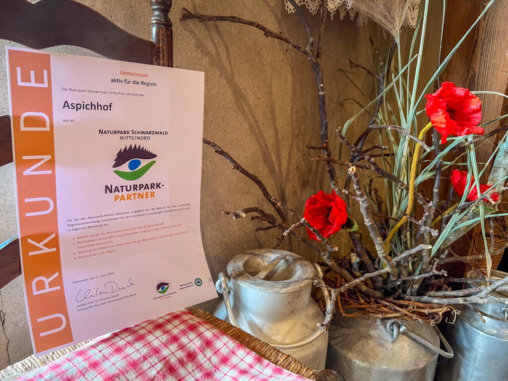 Auszeichnung Naturpark Partner Aspichhof