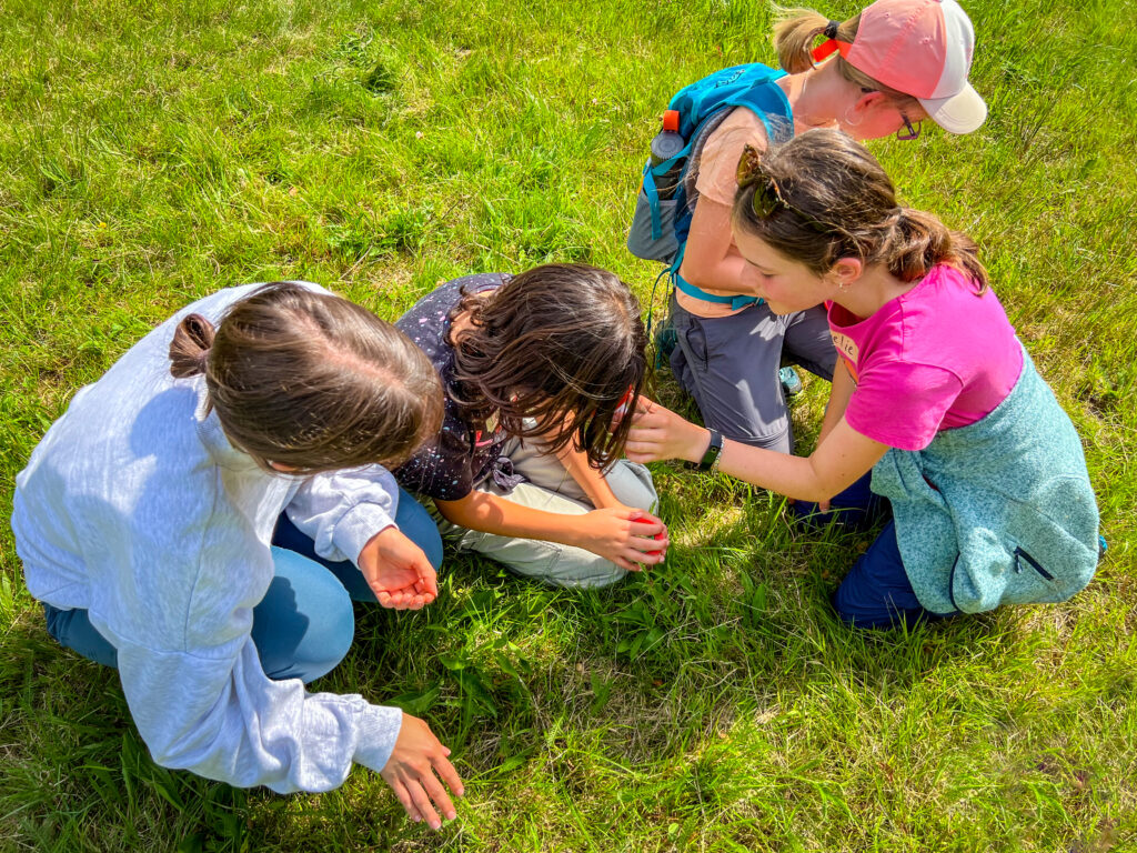 Kinder schauen in Lupenglas