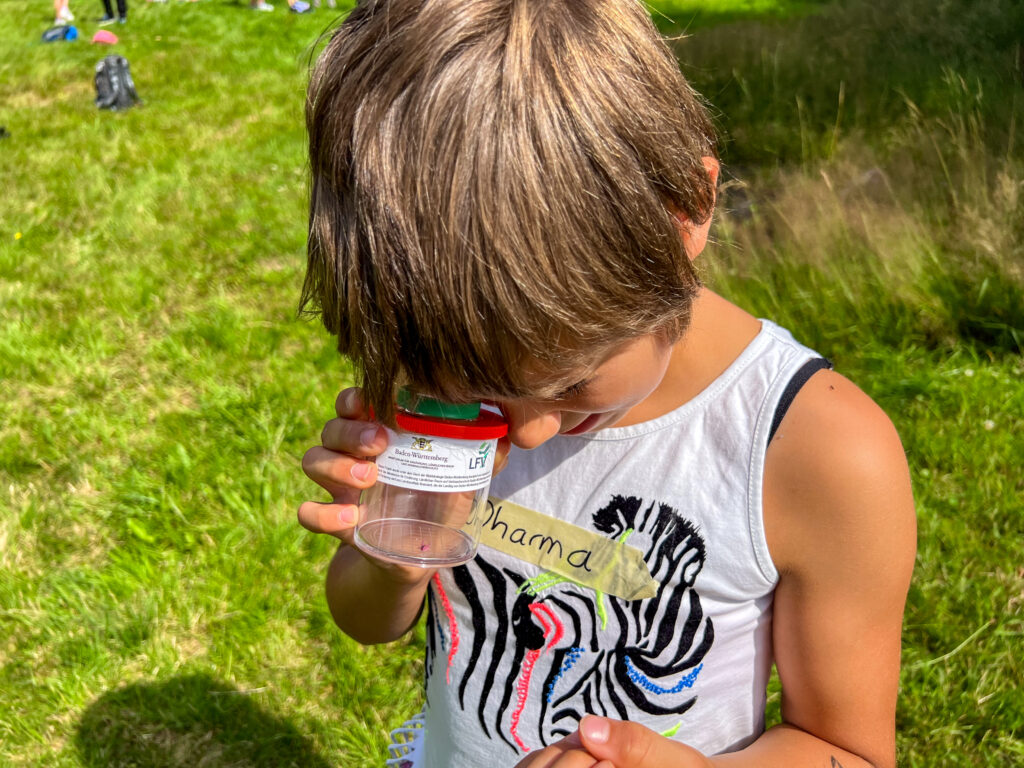 Mädchen schaut in Lupenglas