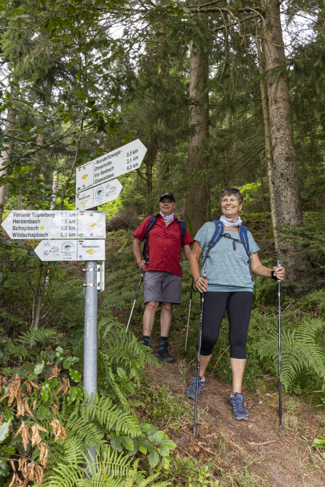 AugenBlick Bad Rippoldsau-Schapbach, Paar bei Wegweiser im Wald