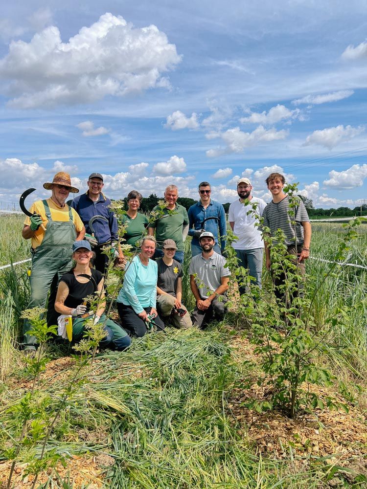 Gruppenbild der Bergwaldprojekt-Freiwilligen auf einem Acker