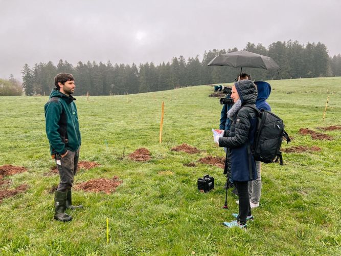 Naturpark-Projektmanager wird vom SWR-Team interviewt und gefilmt.
