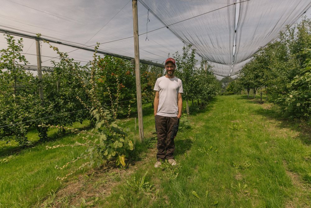 Johannes Lorenz steht in seiner Obst-Plantage.