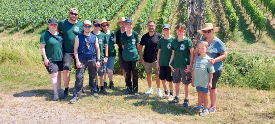 Gruppenbild der Freiwilligen in den Weinbergen.